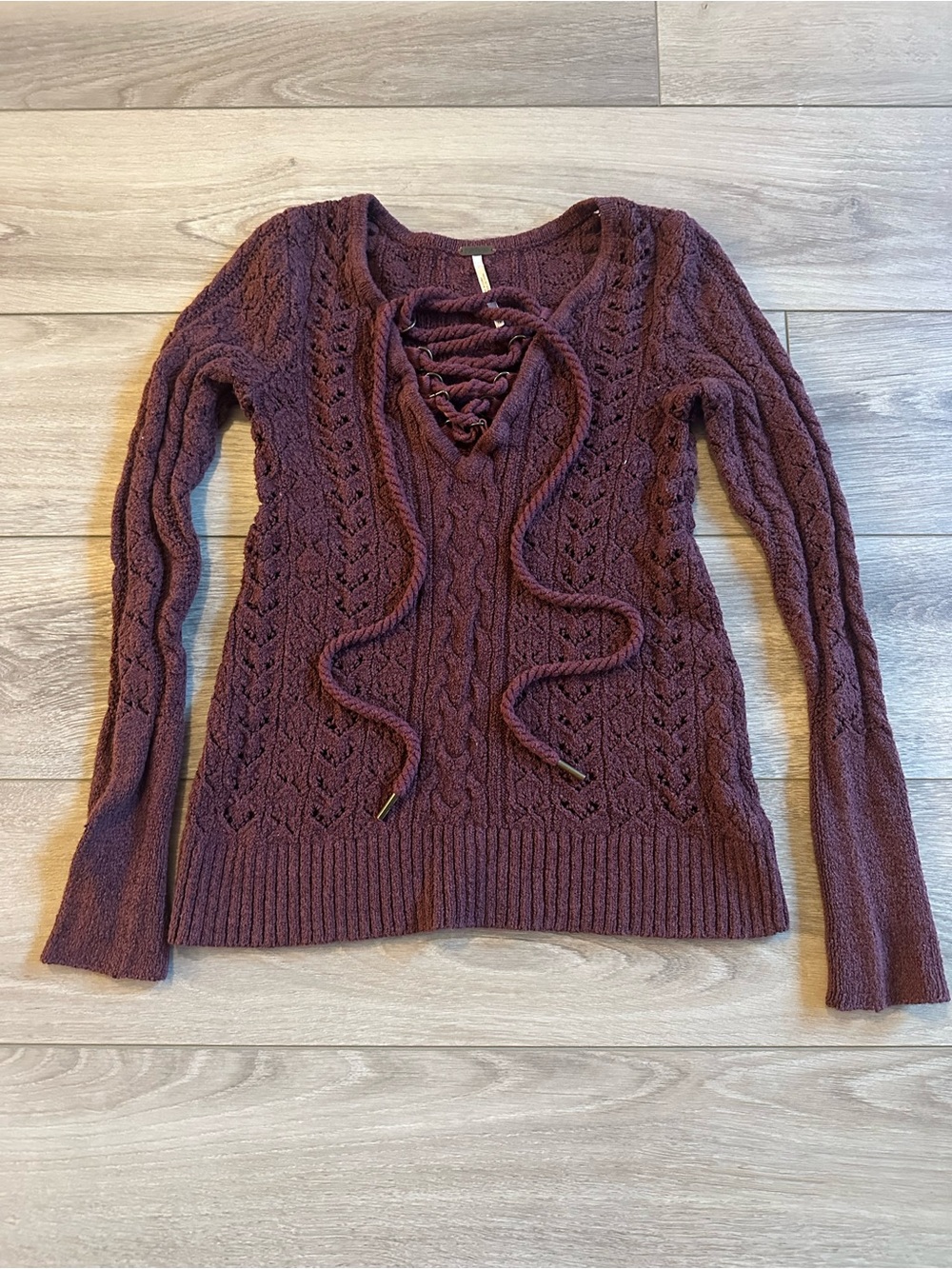 Free People Burgundy lace up sweater Size XS